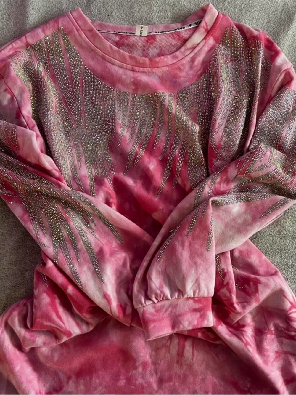 Pink Rhinestone Tie-Dye Long Sleeve Top - Brand Unspecified